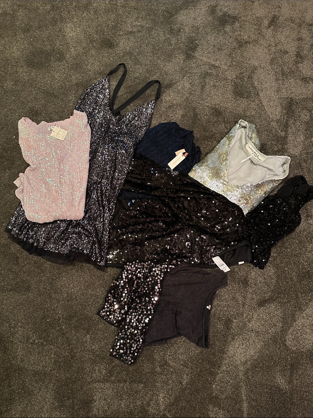 SPARKLES SPARKLES SPARKLES!!! Combo sparkly dresses, shirts, and jacket.